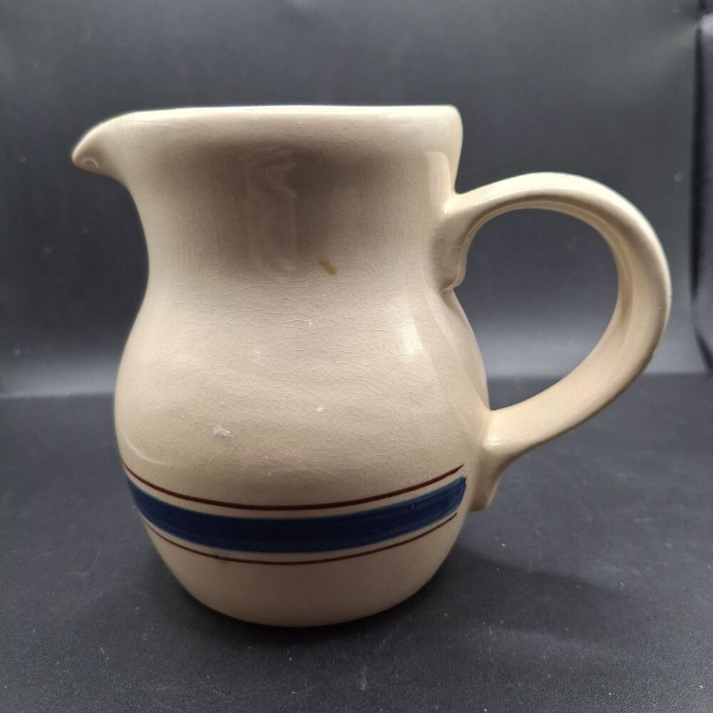 Vintage Stoneware Creamer Pitcher With Blue Stripe By Vernon Corp. Taiwan
